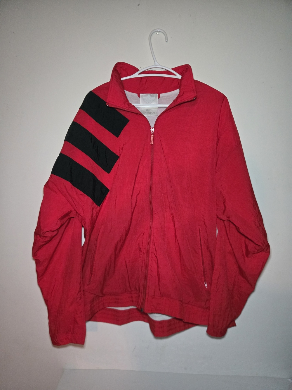 90s Vintage adidas Red Zip-Up Jacket with Black Shoulder Stripes